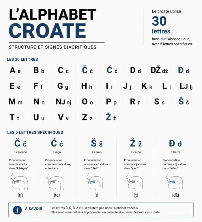 Alphabet croate avec signes diacritiques pour apprendre la langue croate