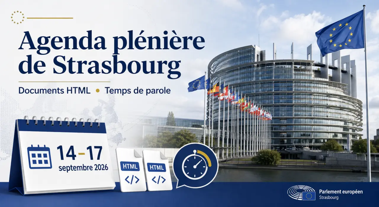 Agenda plénière de Strasbourg : dates du 14 au 17 septembre 2026, documents HTML et temps de parole