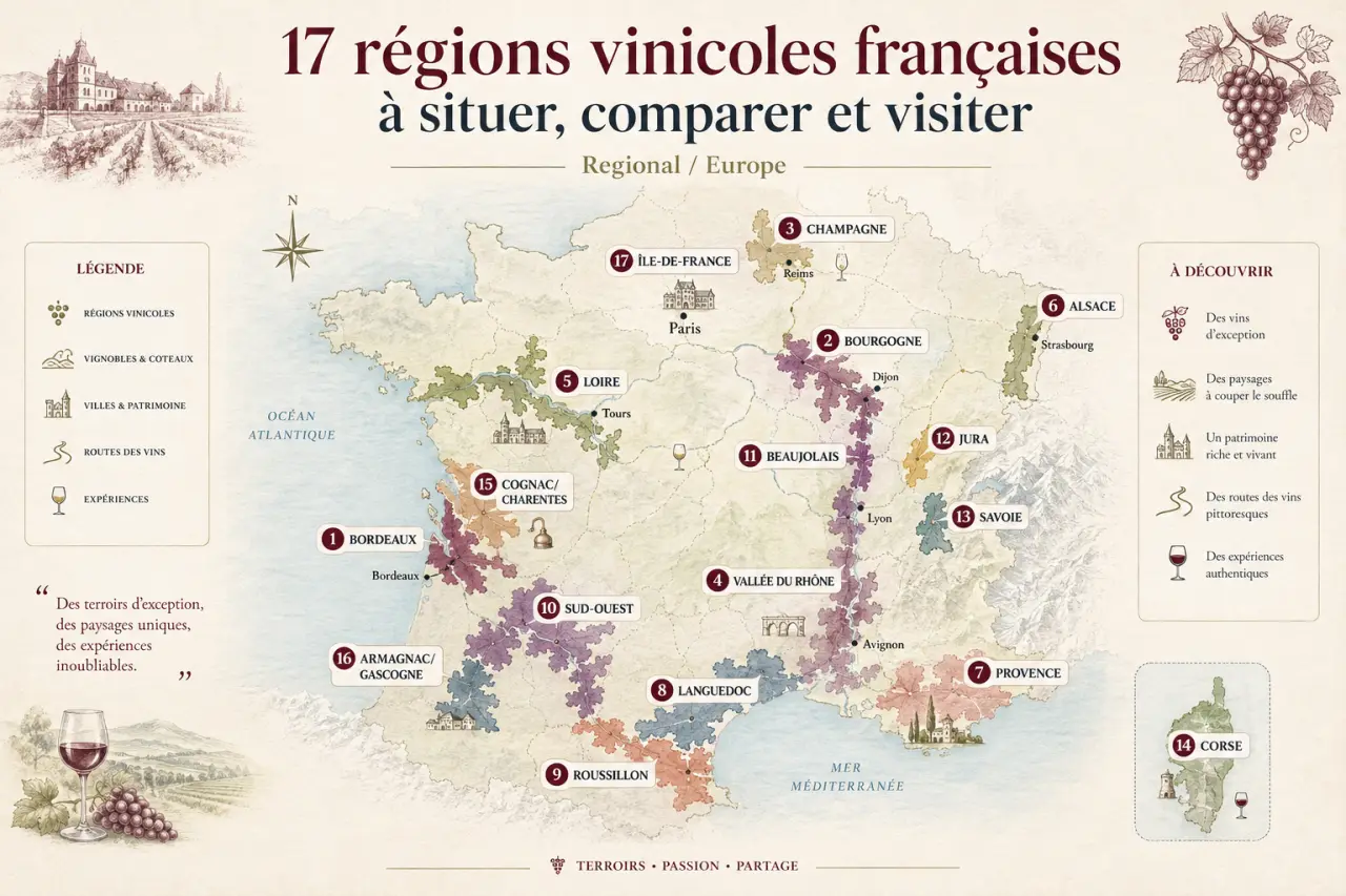 17 régions vinicoles françaises à situer, comparer et visiter