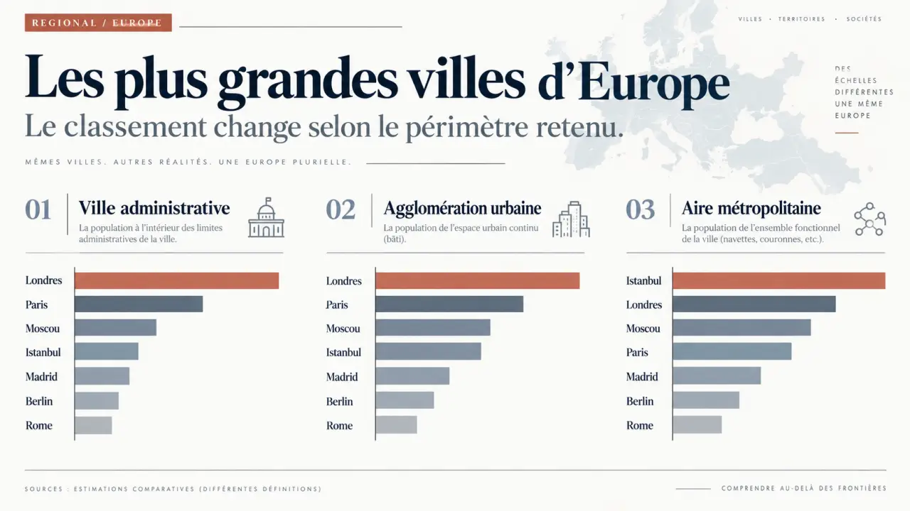 Les plus grandes villes d’Europe changent selon le périmètre retenu