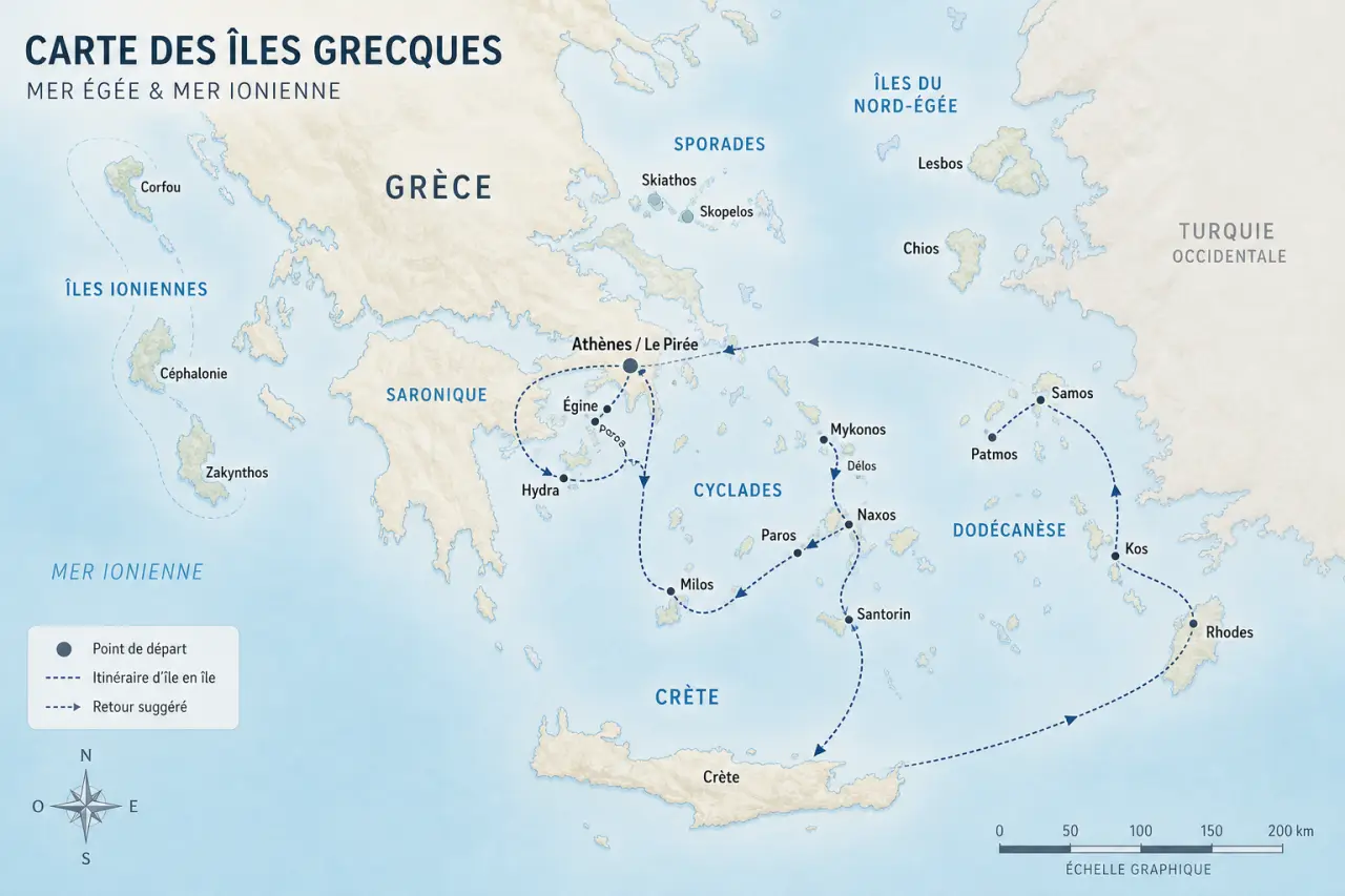 Carte des îles grecques : situer les archipels et organiser un itinéraire d’île en île
