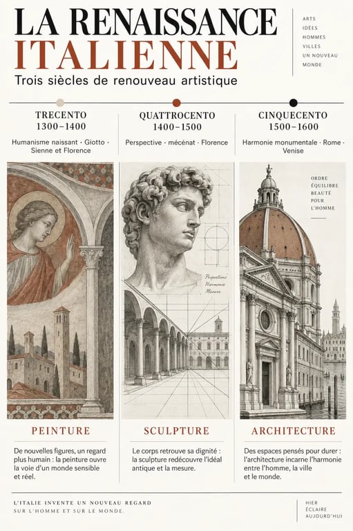 Frise chronologique illustrée de la Renaissance italienne du Trecento au Cinquecento
