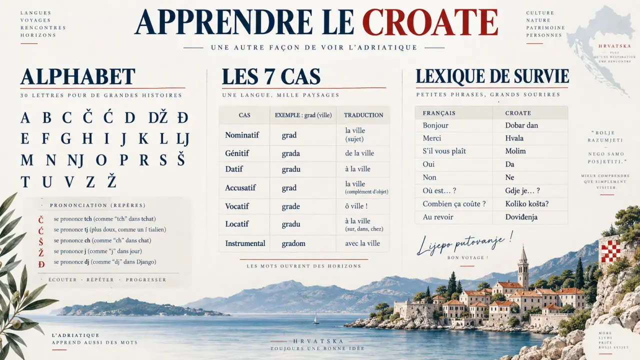 Apprendre le croate : alphabet, 7 cas grammaticaux et lexique de survie